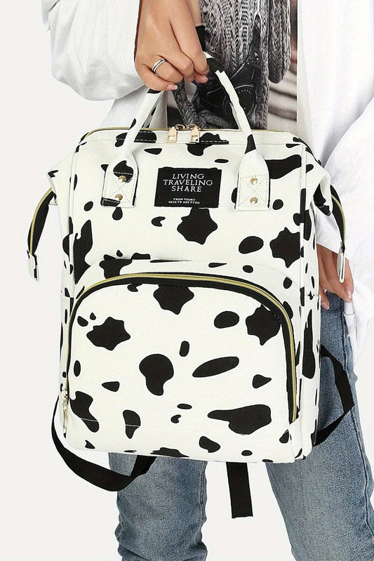 White Cow Spot Print Multi Diaper Bag